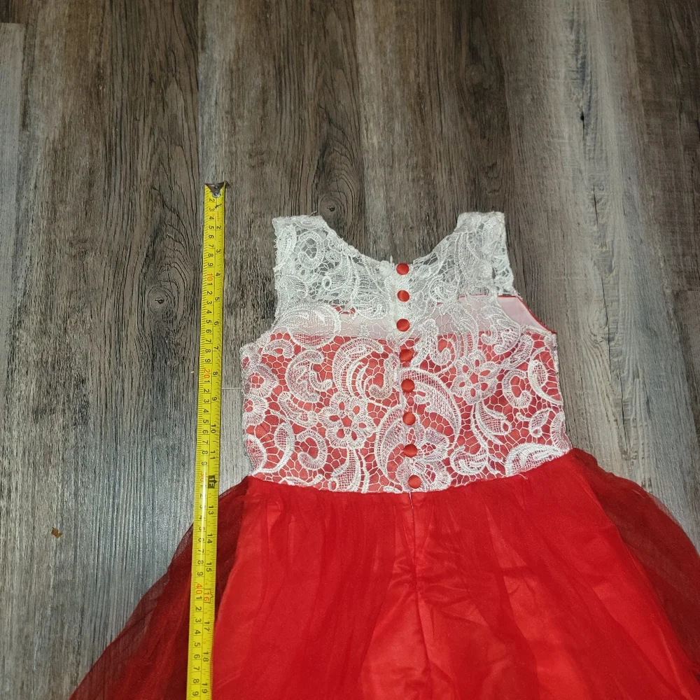 Girls‎ Embroidery Flower Lace Puffy Sleeveless Red Dress Tulle  Size 14/16